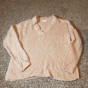 Pink‎ Lily Womens V Neck Long Sleeve Knit Sweater Comfy Casual Pullover Beige S